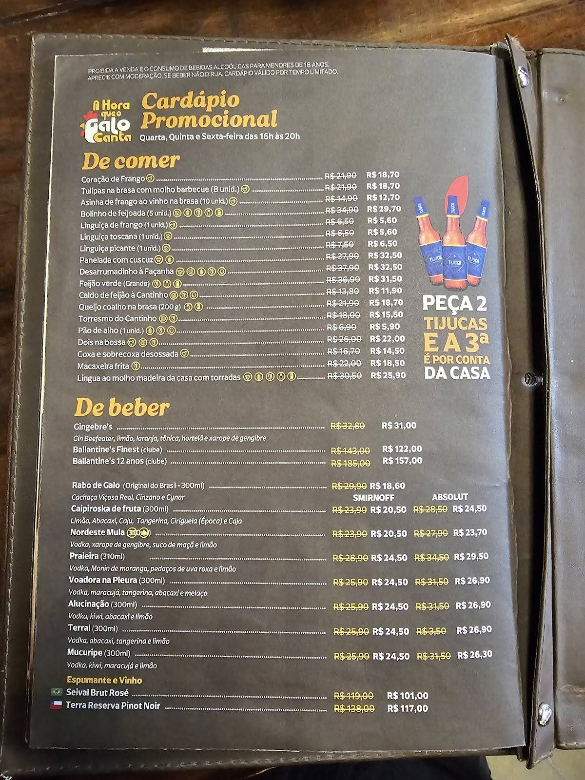 Cantinho do Frango cardápio