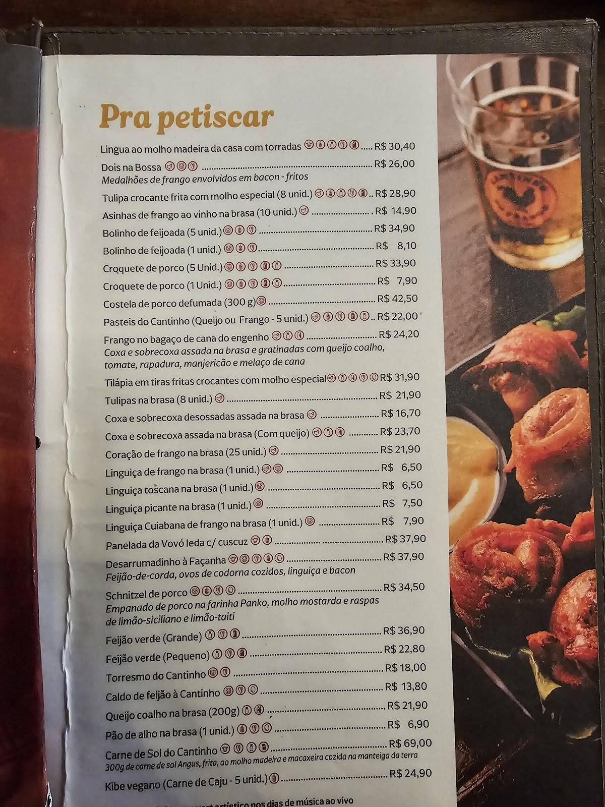 Cantinho do Frango cardápio