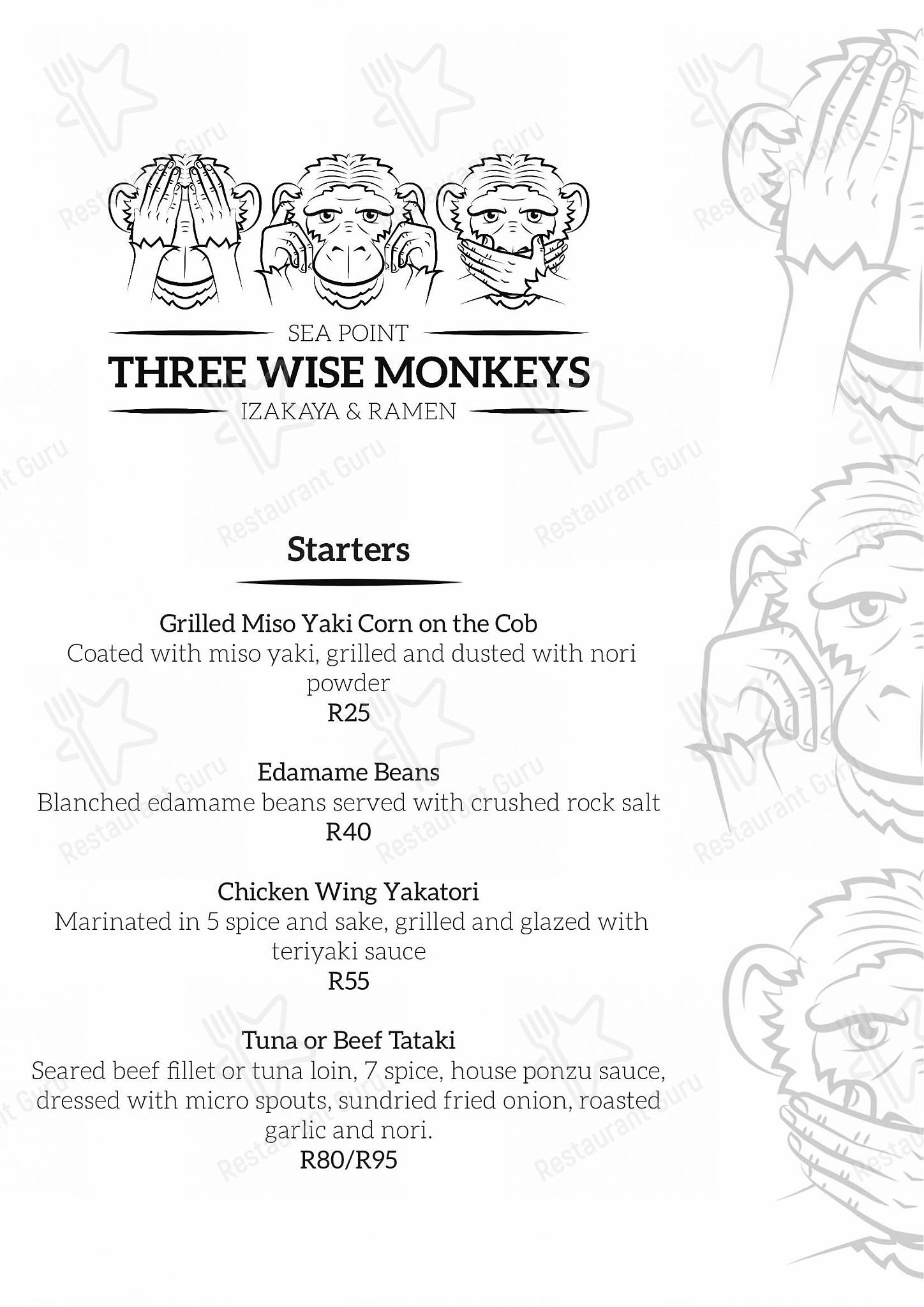 Three Wise Monkeys - Lunch menu