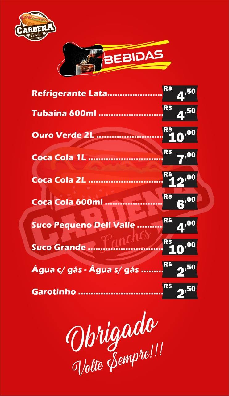 Cardena Lanches cardápio