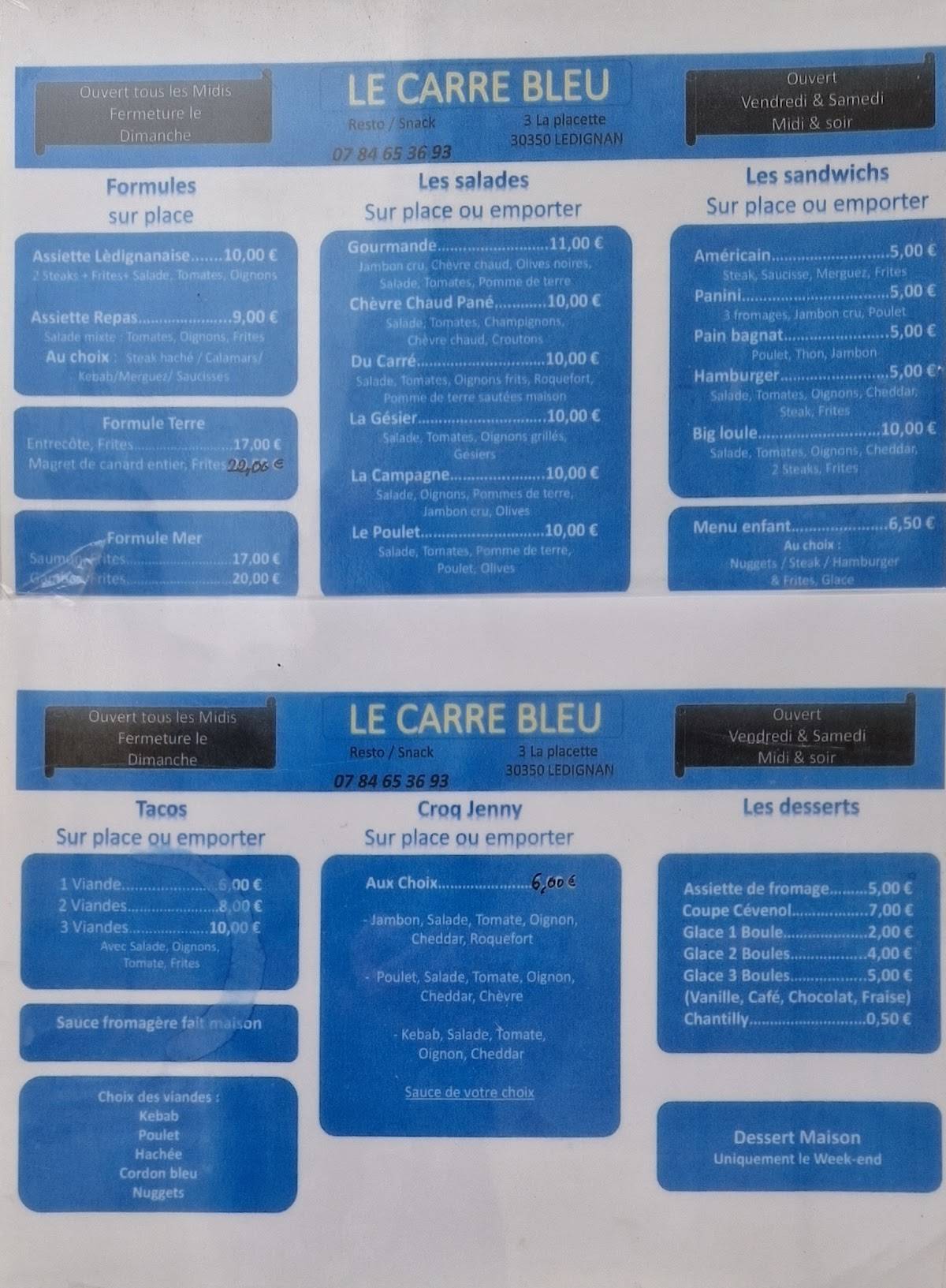 Menu de Carre Bleu
