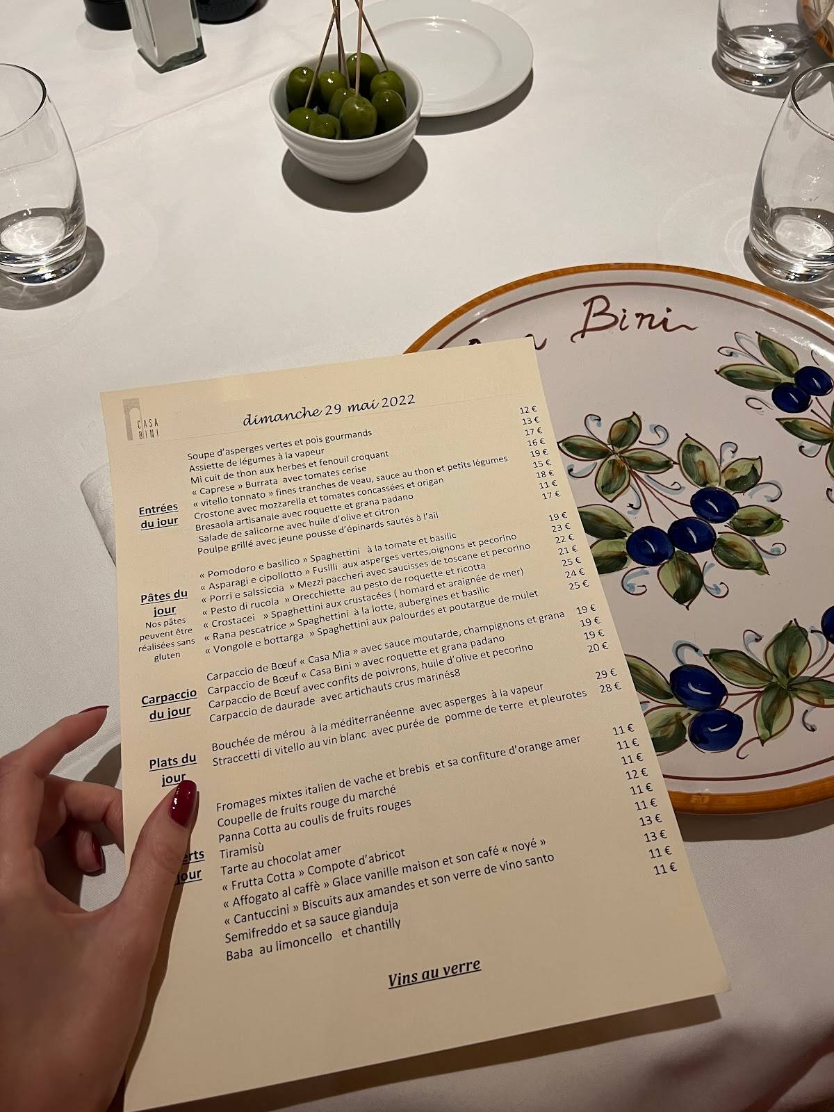 Menu de Casa Bini