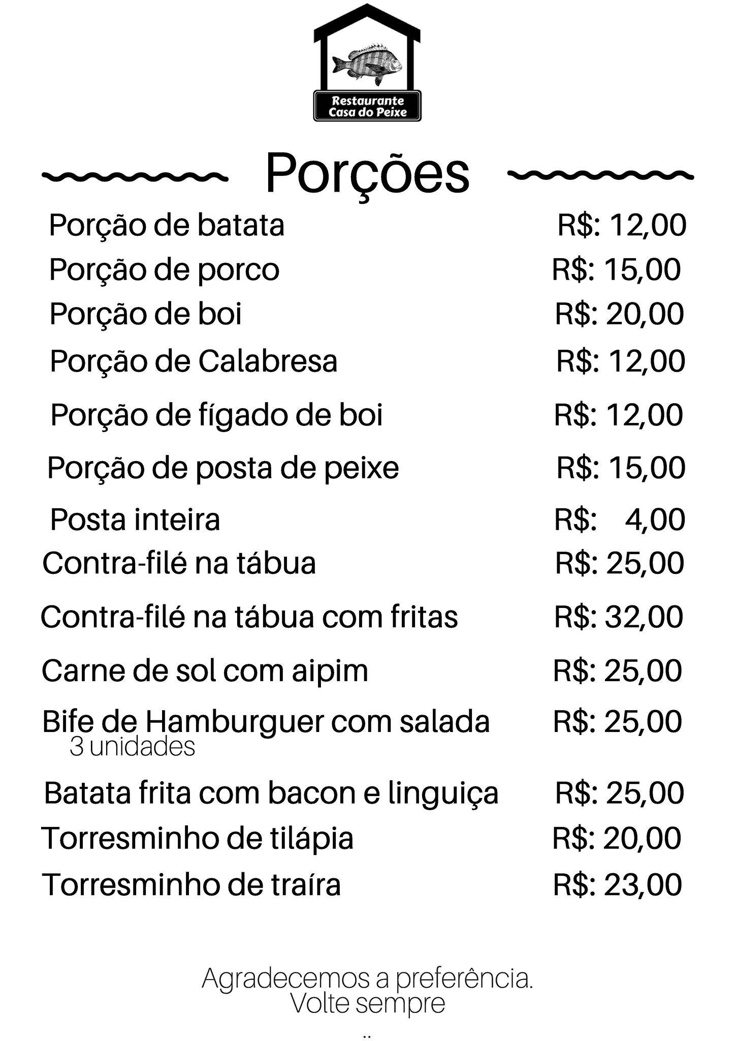 Casa Do Peixe cardápio