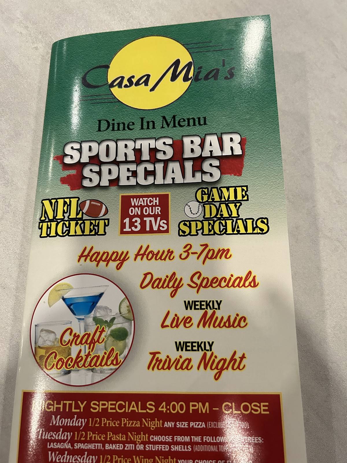 Casa Mia Menu White Marsh