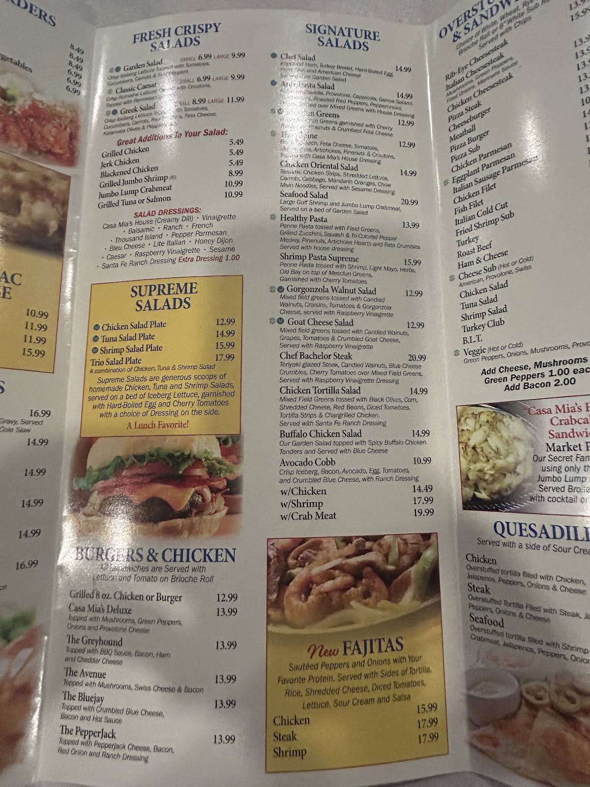 Casa Mia Menu White Marsh