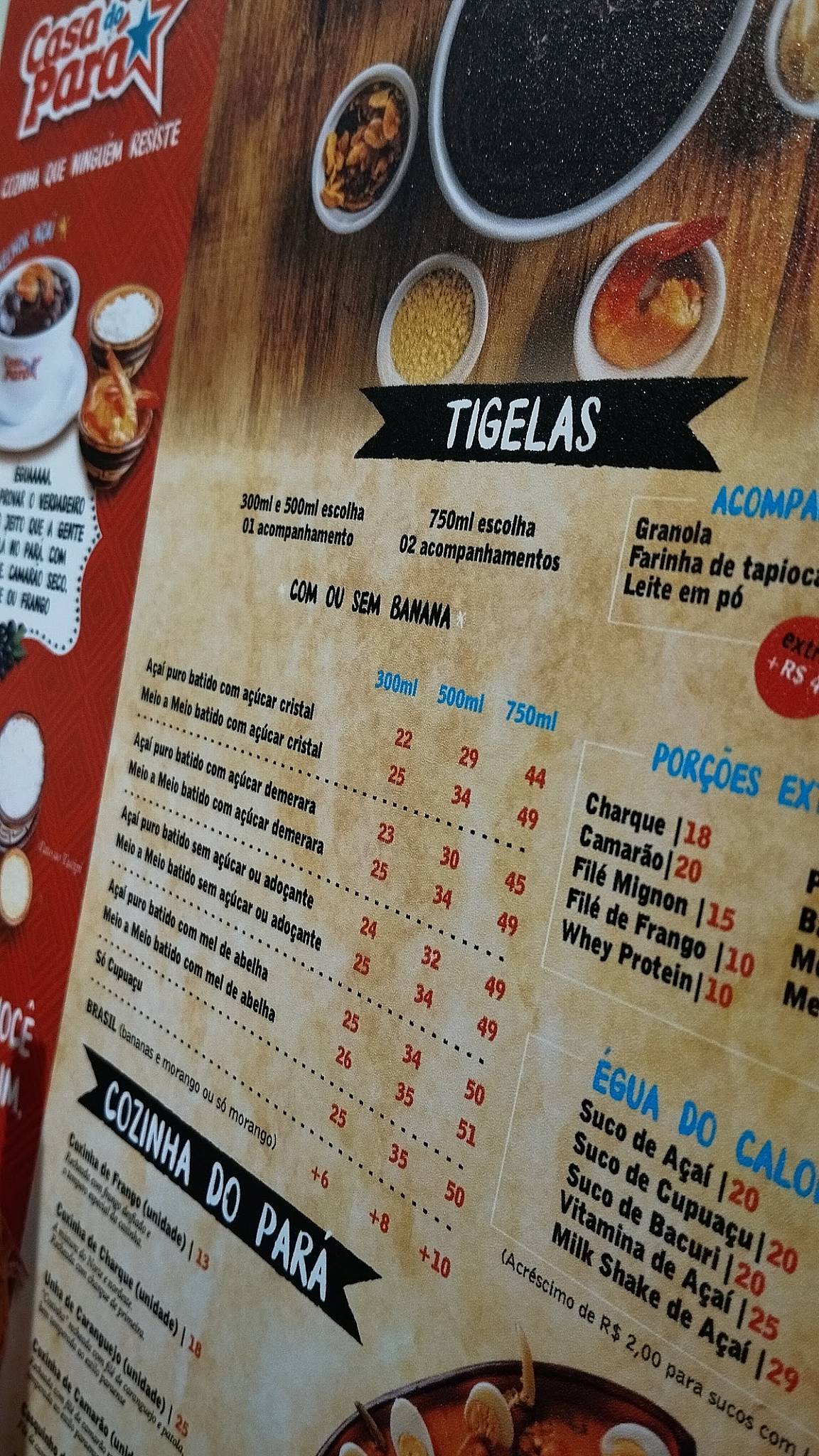 Casa do Pará - Açaí - Espinheiro cardápio