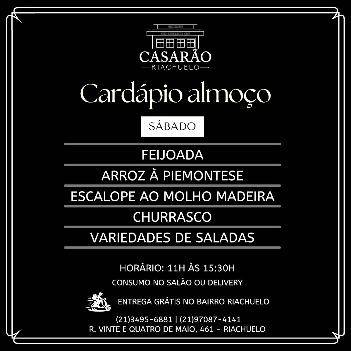 Casarão Riachuelo Restaurante e Pizzaria cardápio