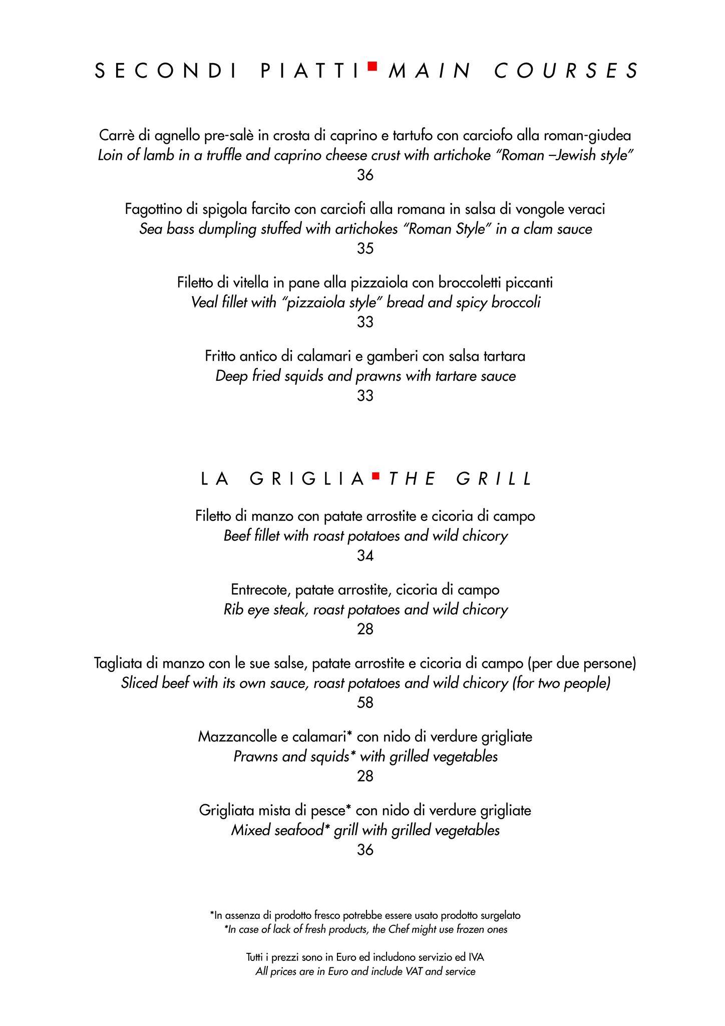 Menu di Casina Valadier 