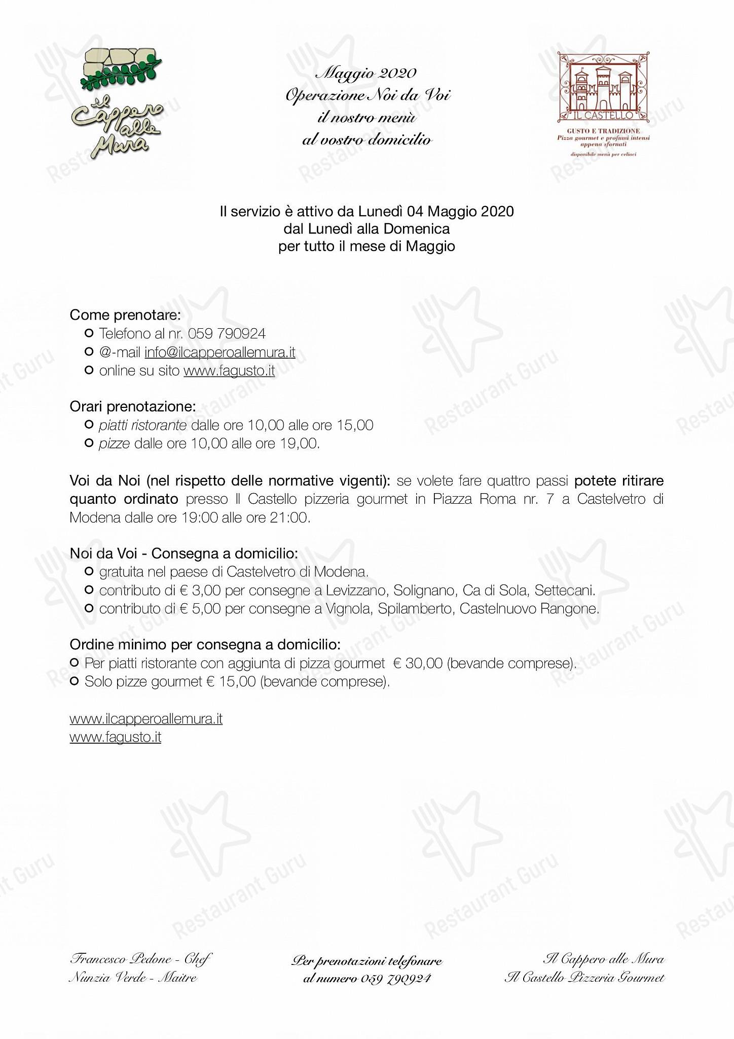Takeaway Menu per Ristorante Il Castello in Castelvetro di Modena