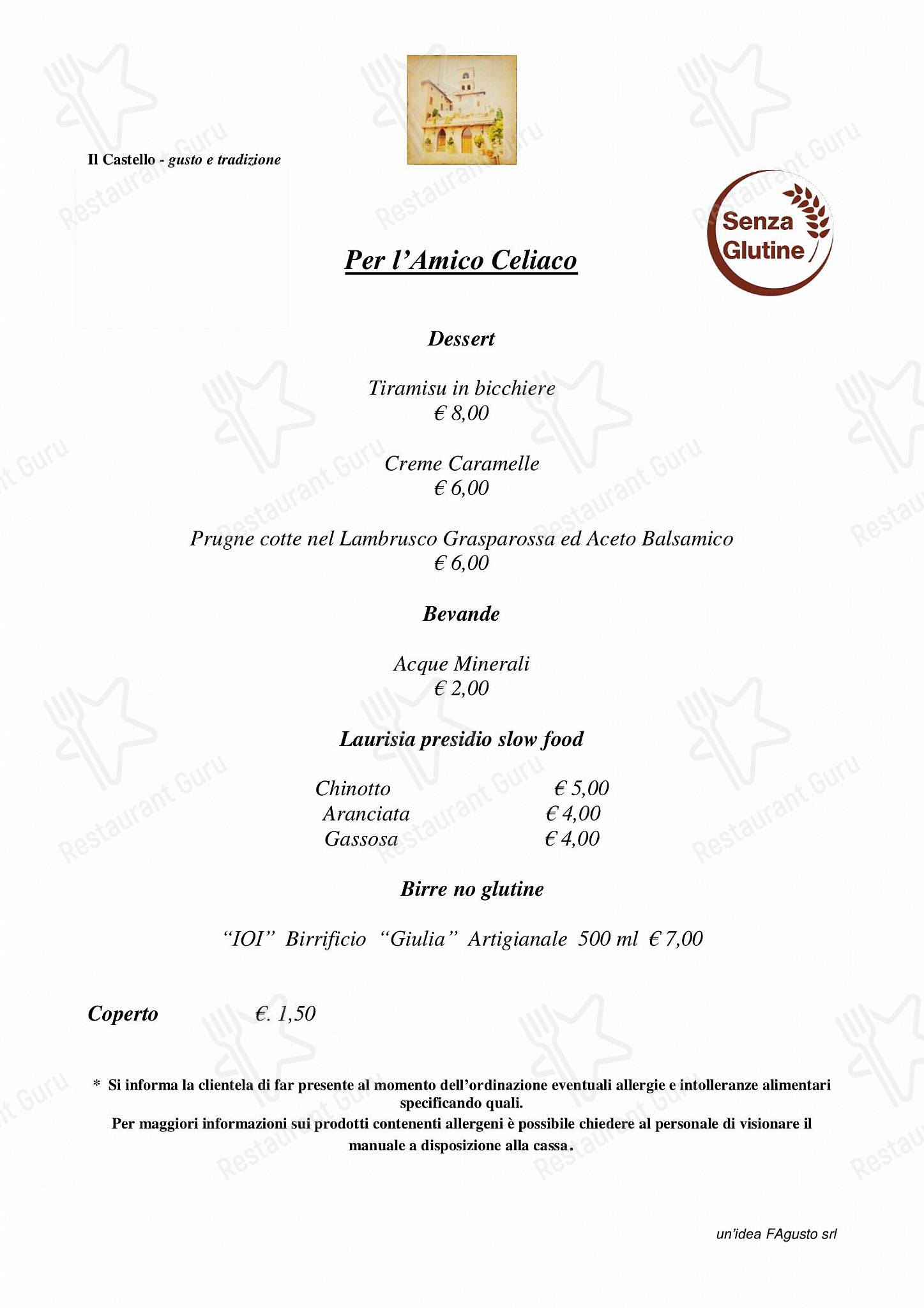 Takeaway Menu per Ristorante Il Castello in Castelvetro di Modena