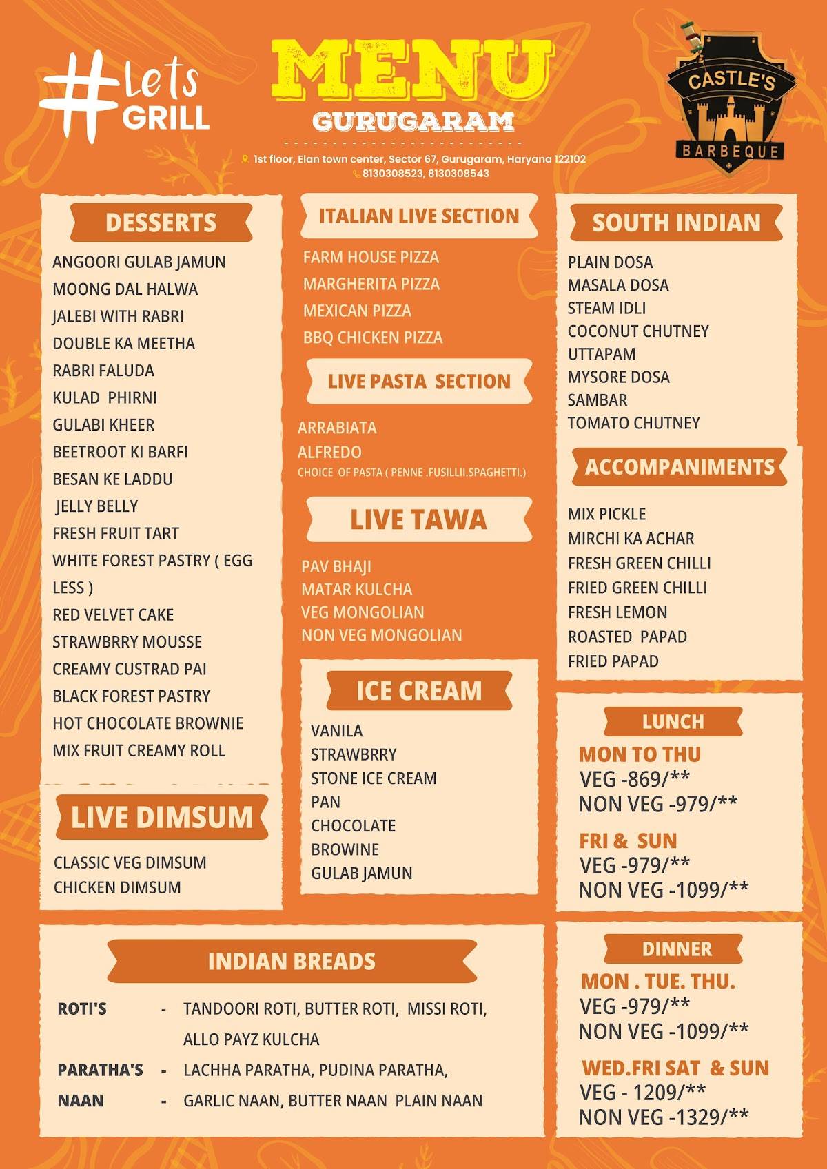 Castles Barbeque - Elan town center (Gurgaon) menu