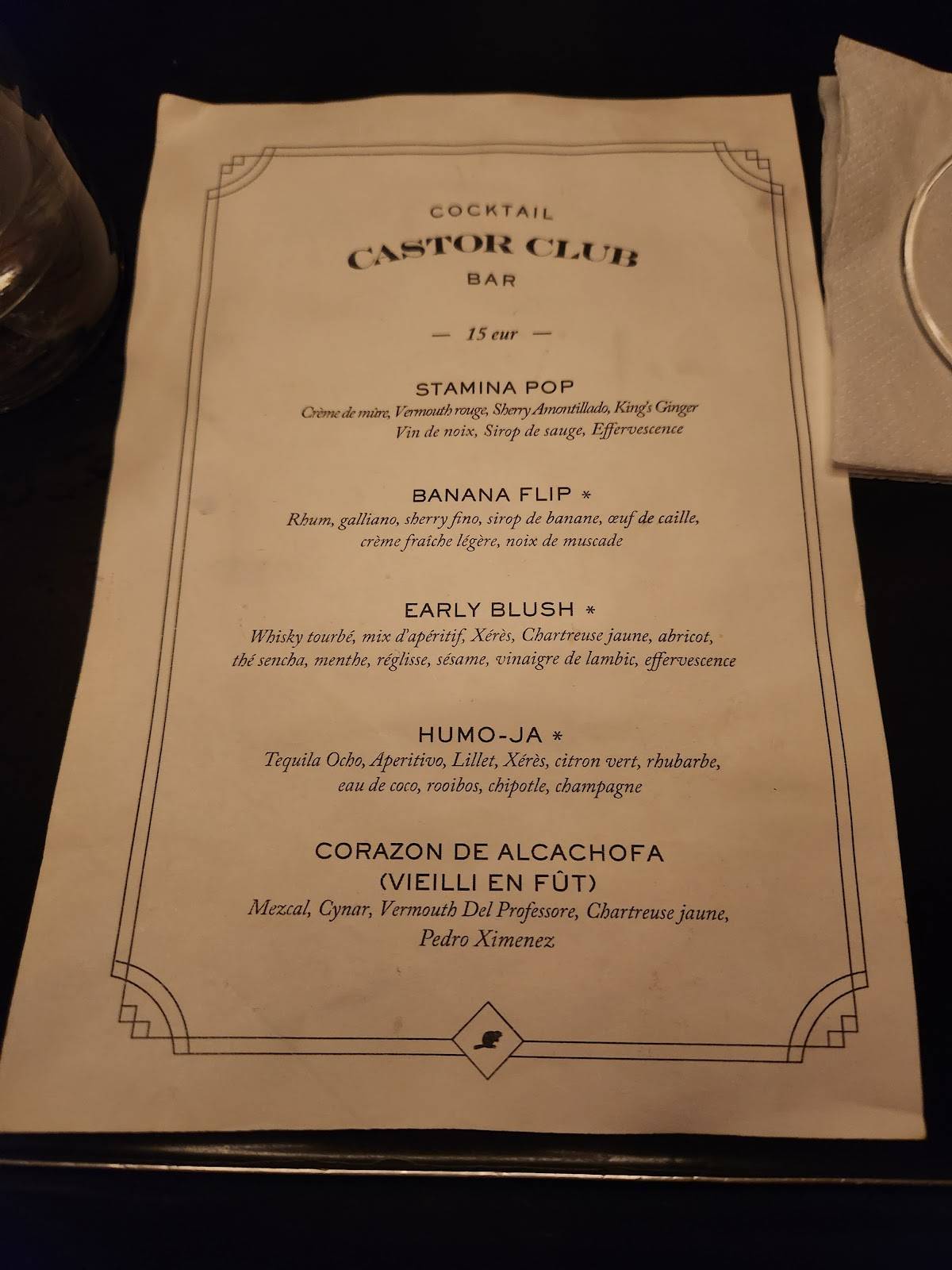 Menu de Castor Club