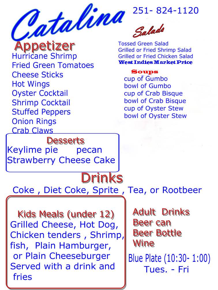 Menu at Catalina Restaurant, Bayou La Batre