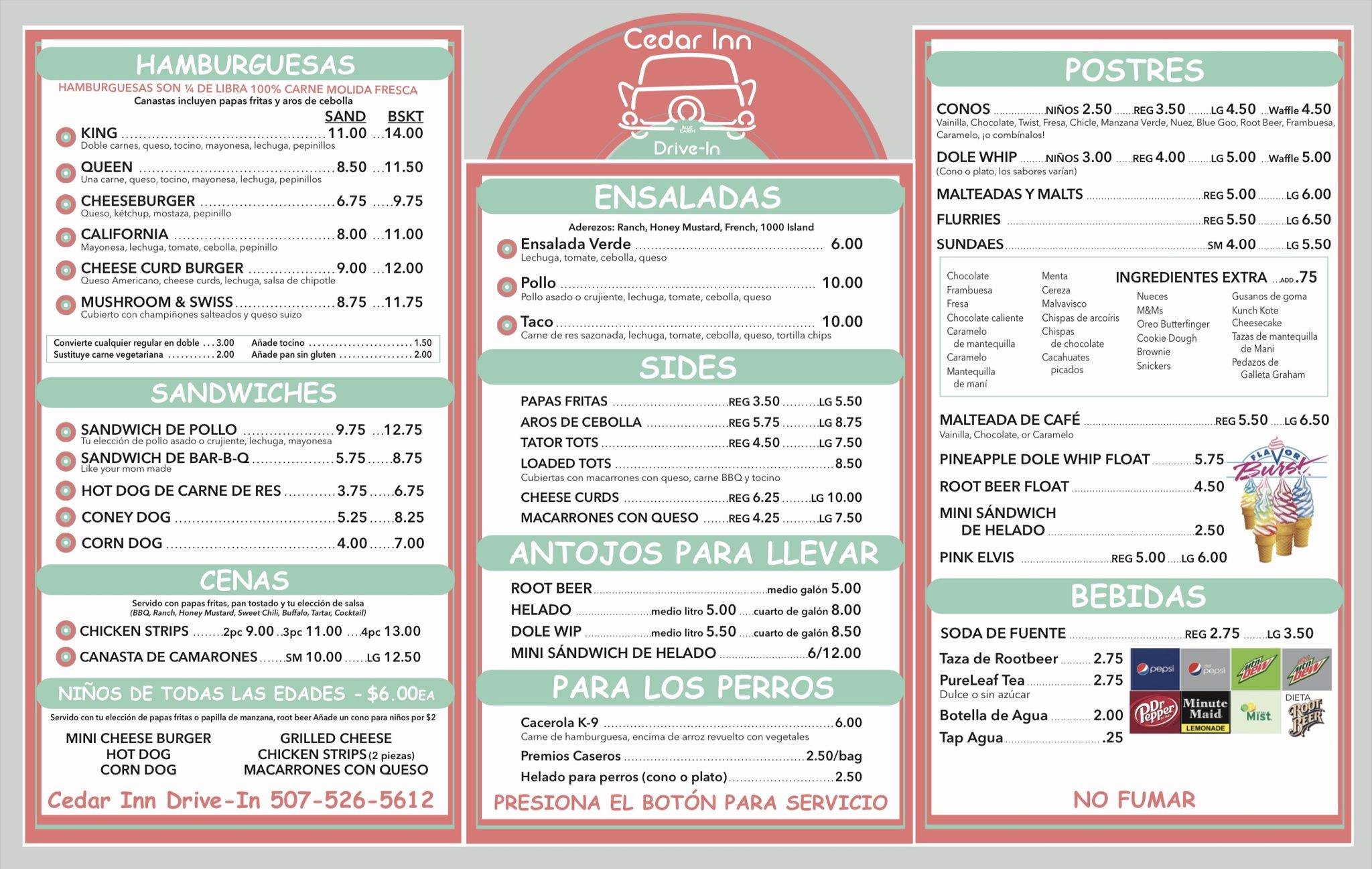 Menu at Cedar Inn DriveIn desserts, Blue Earth