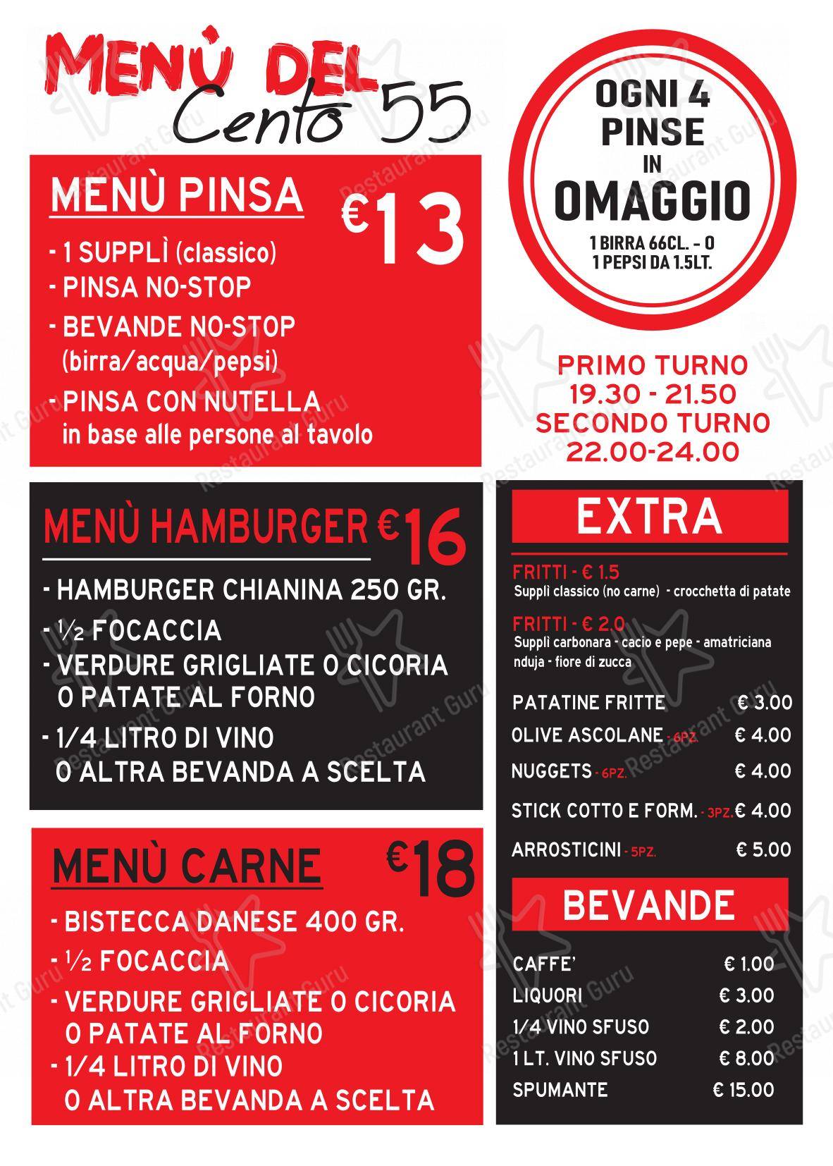 Cento55 Pinsa Romana - Centocelle in Roma - Menu