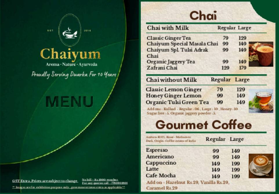 Chaiyum menu