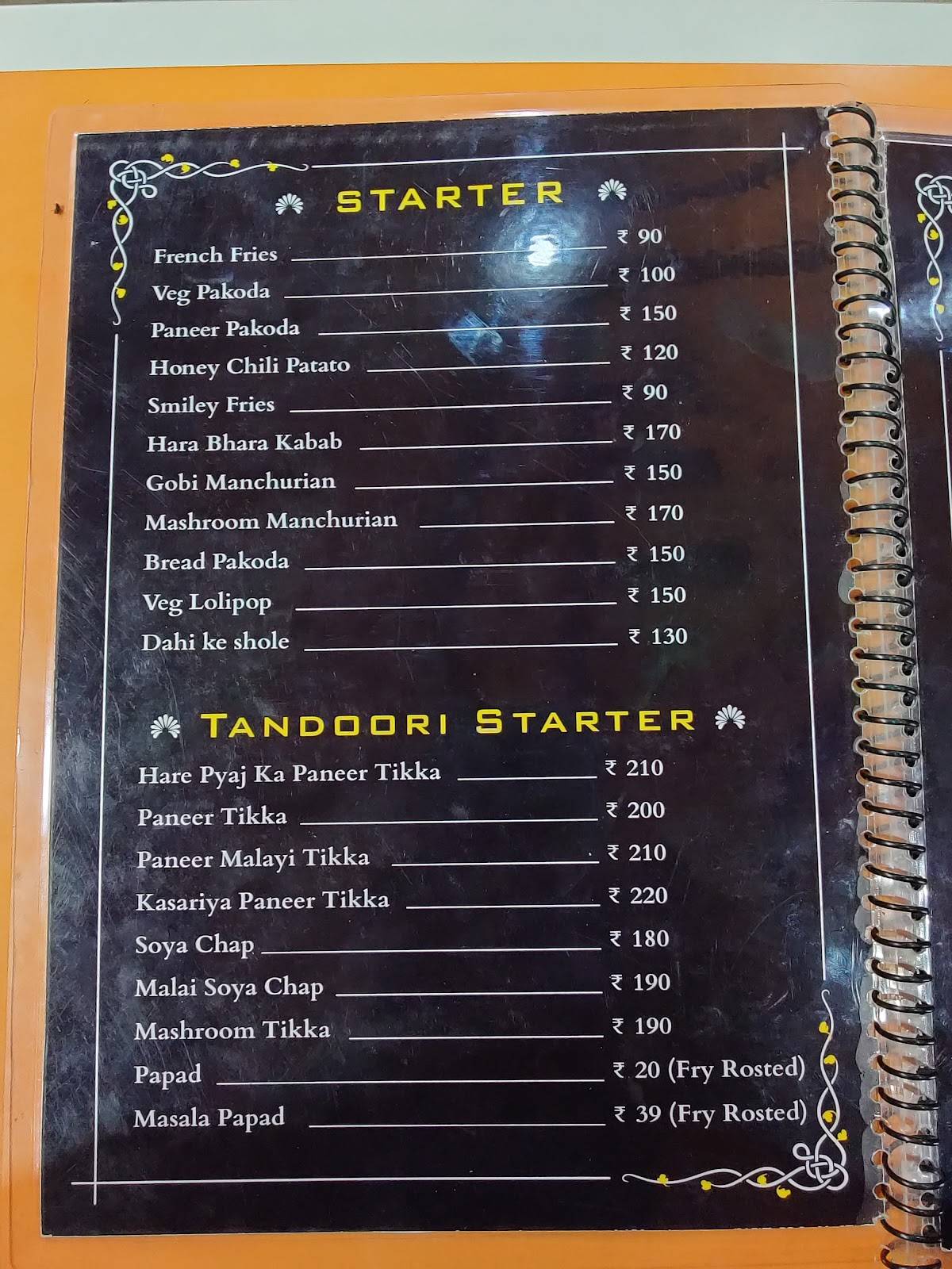 Chamunda Resort, Harsh menu