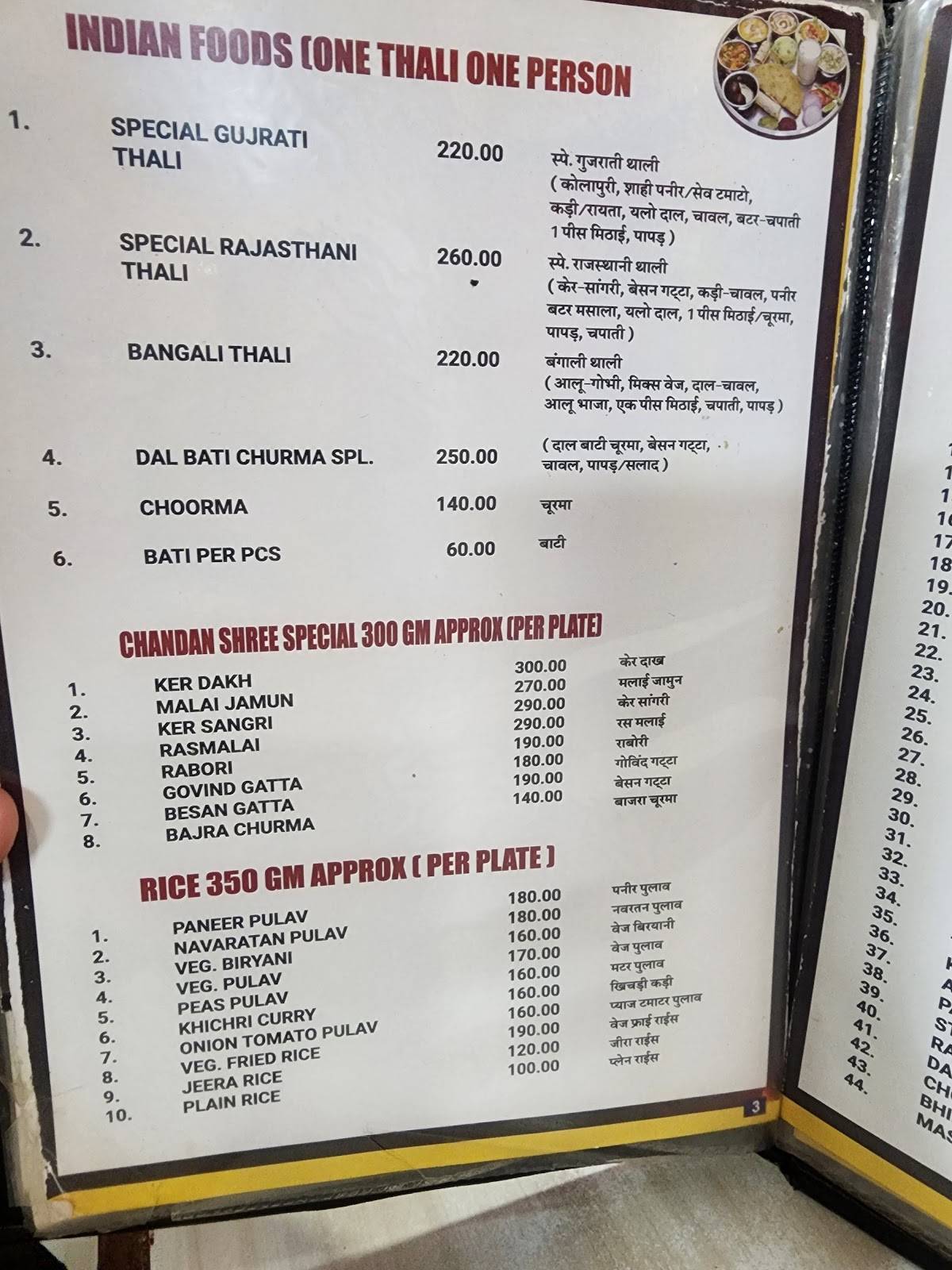 Chandan shree restaurant menu