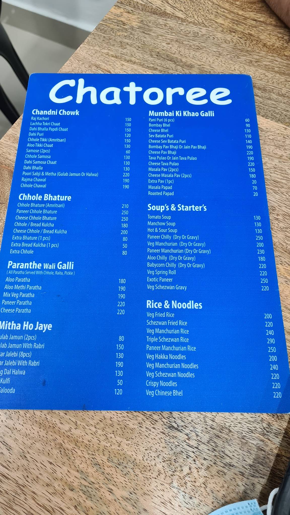 Chatoree menu