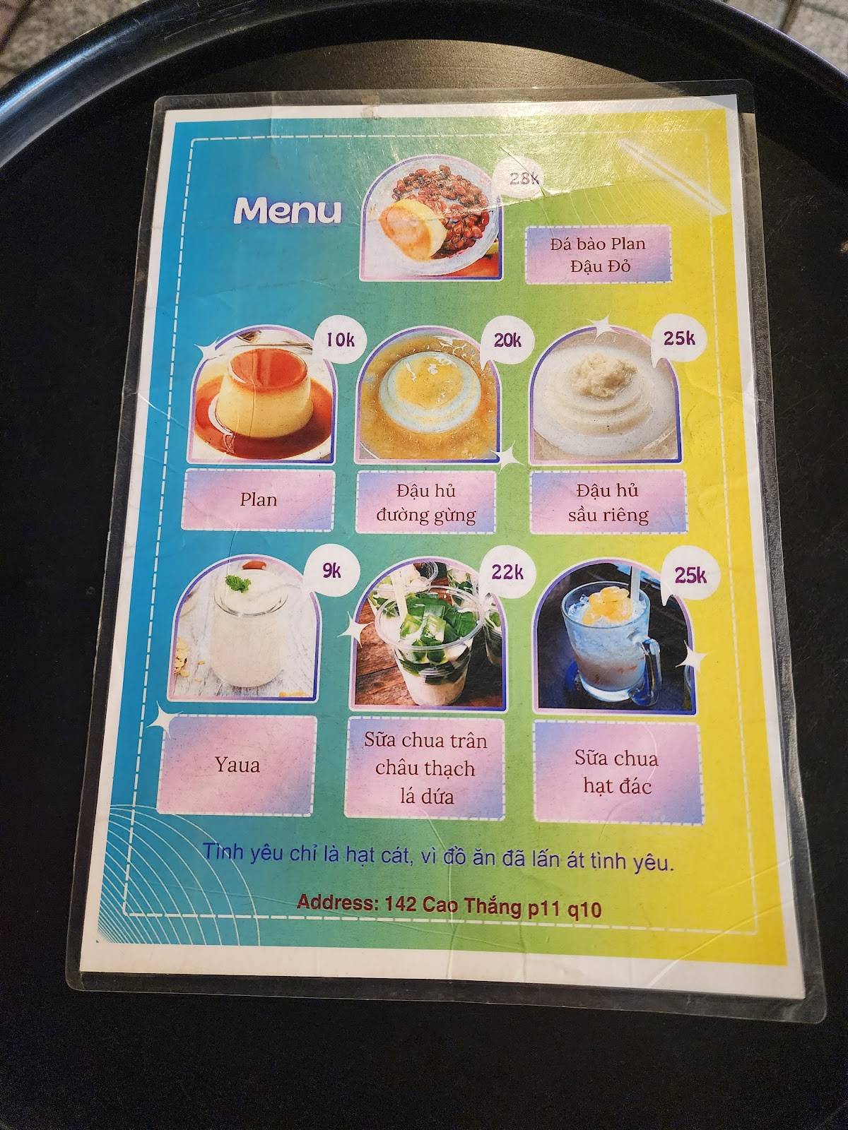 Menu at Chè Thanh Thanh restaurant, Ho Chi Minh City