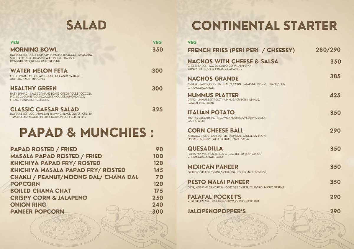 Oriv Veg Resto Bar - Santacruz Restaurant menu