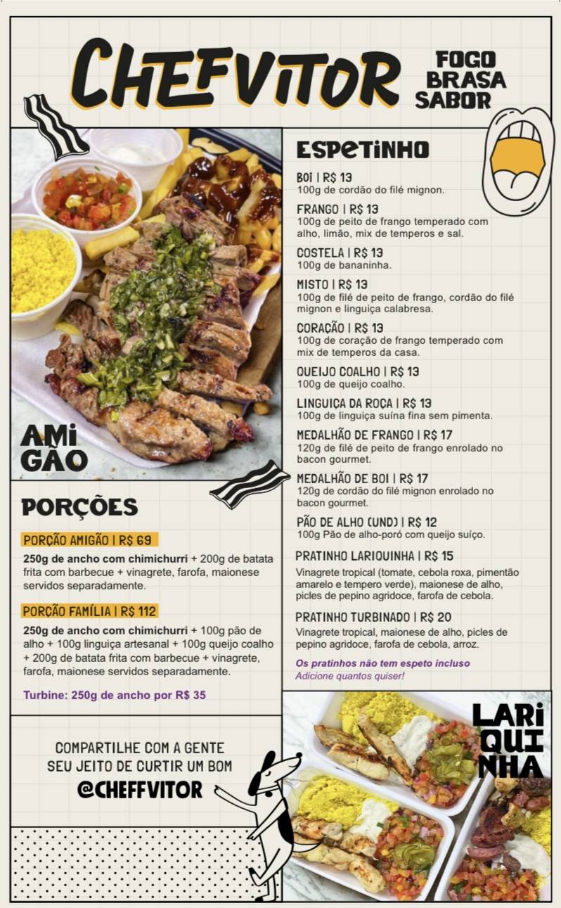 Chef Vitor - Fogo, Brasa e Sabor cardápio