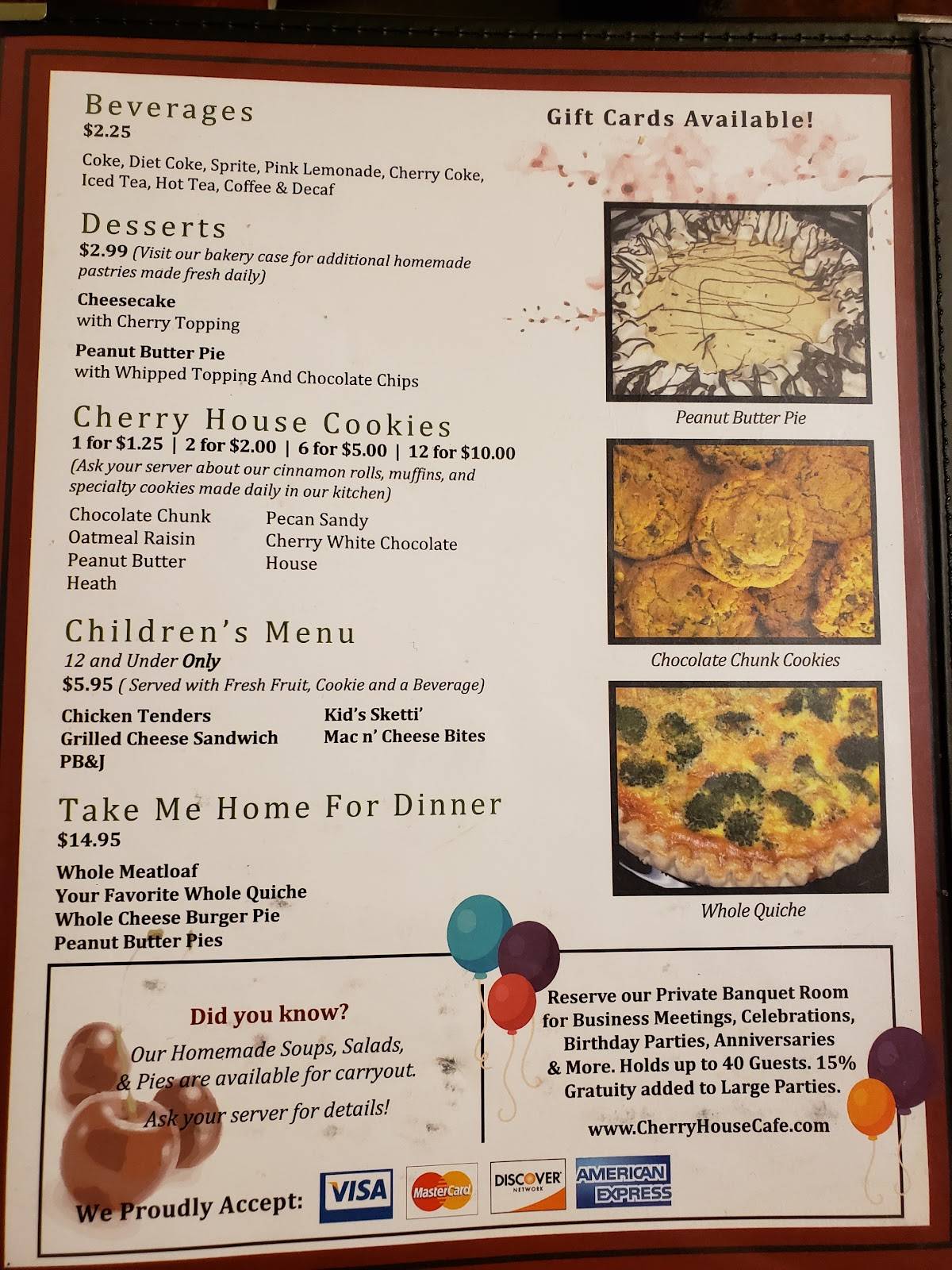 Menu at Cherry House Cafe, Beavercreek, Meadow Bridge Dr