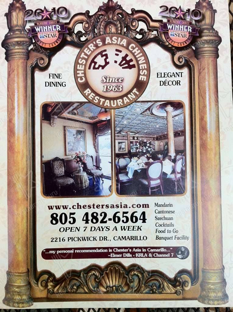 Menu at Chester's Asia Chinese Restaurant, Camarillo