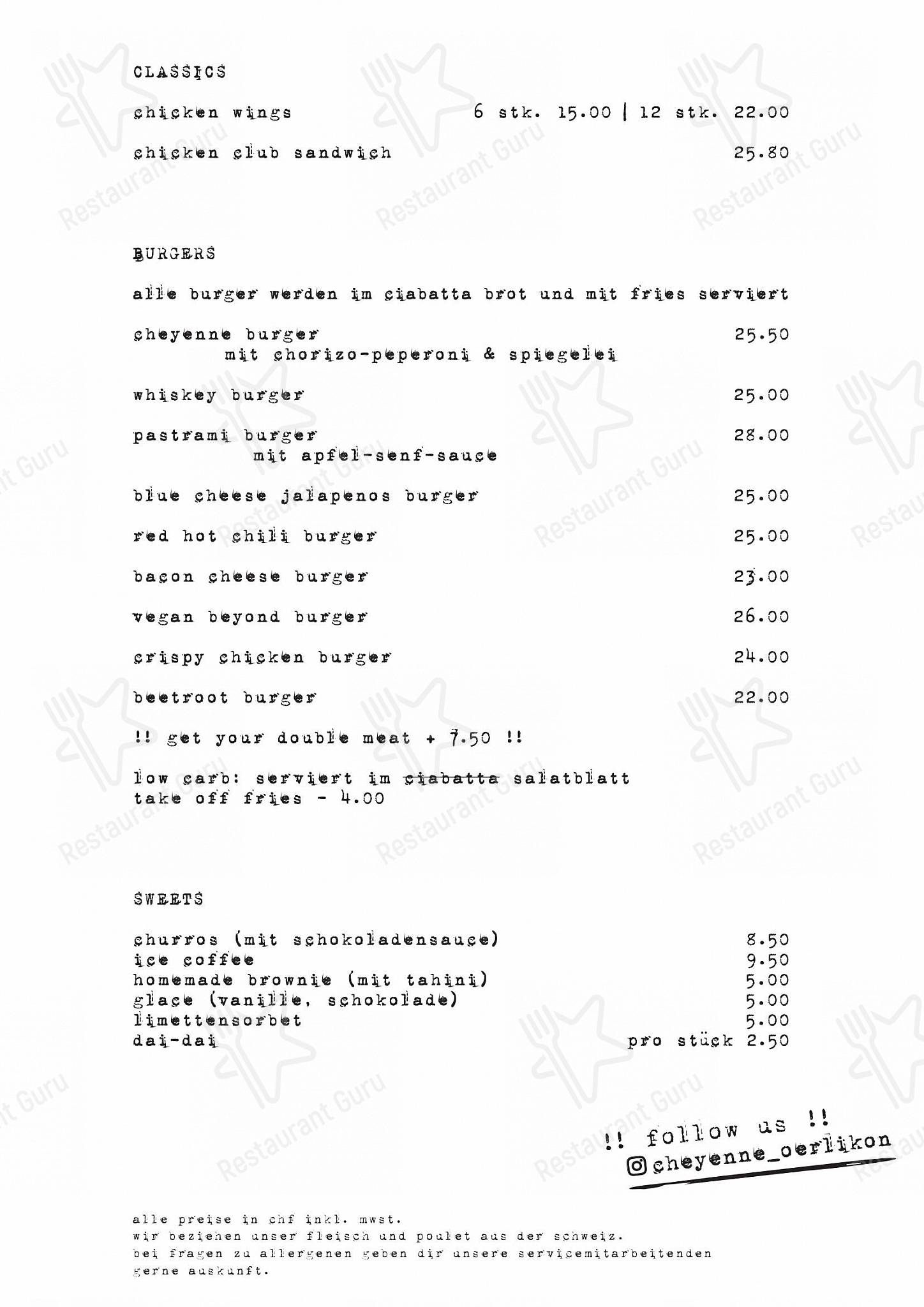 Dinner Menu pour Cheyenne dans Zürich