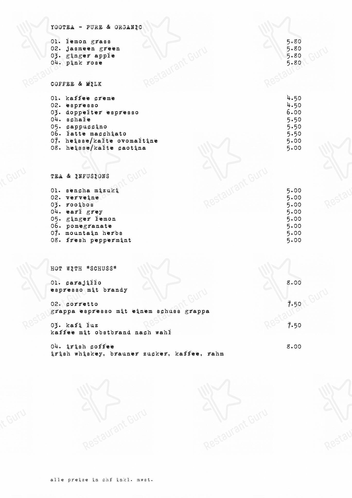 Cheyenne dans Zürich - Dinner Menu