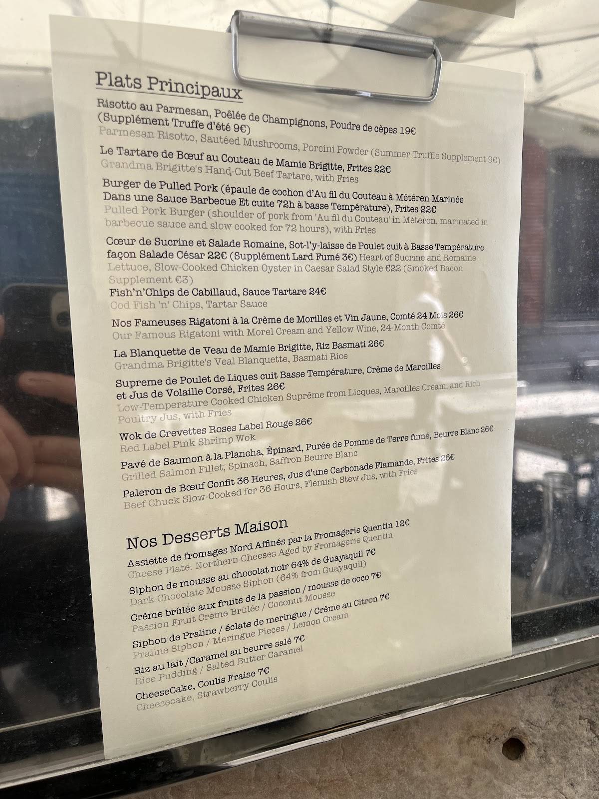 Menu de Chez Brigitte