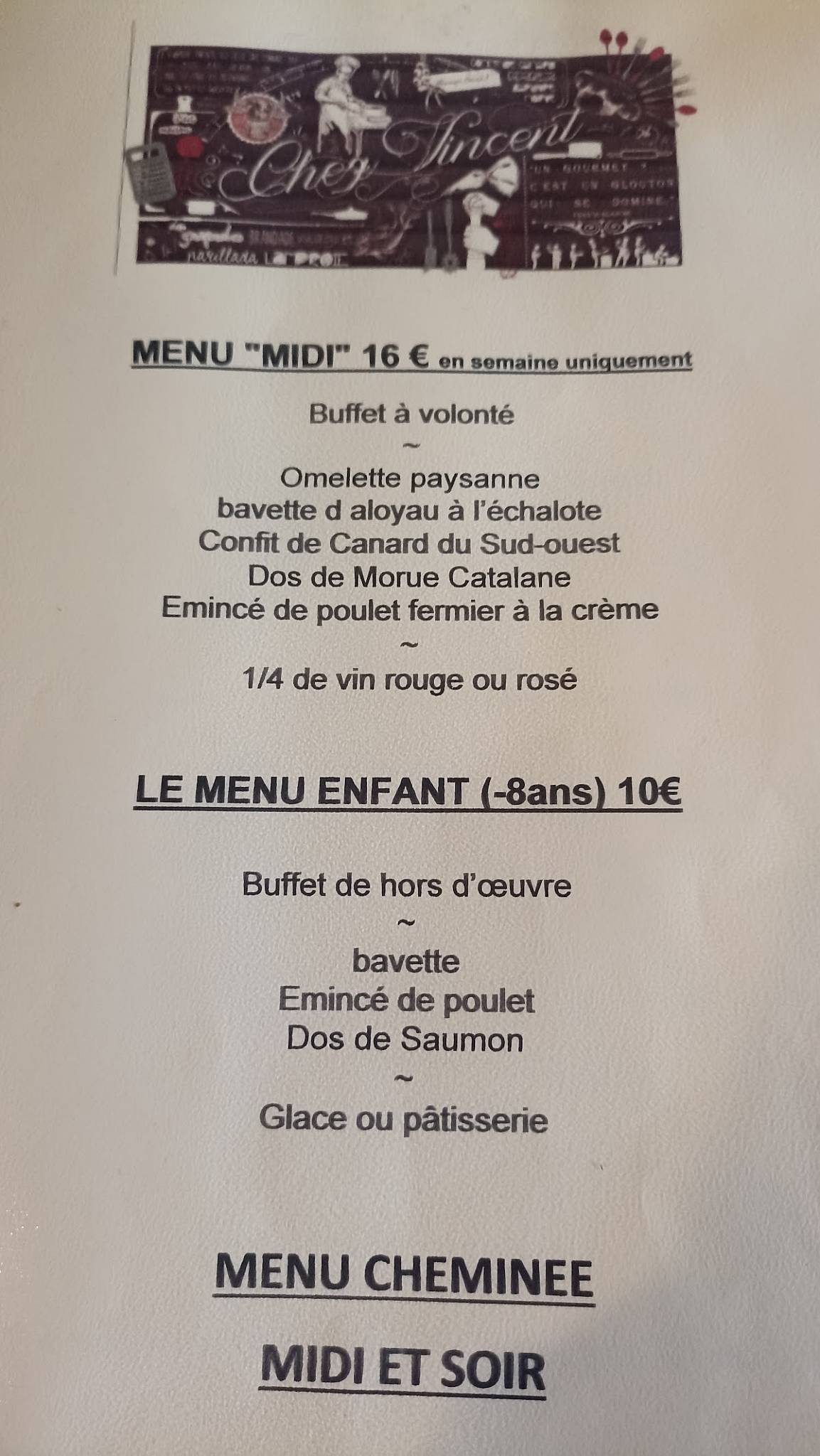 Menu de Restaurant Traiteur Chez Vincent Bègles