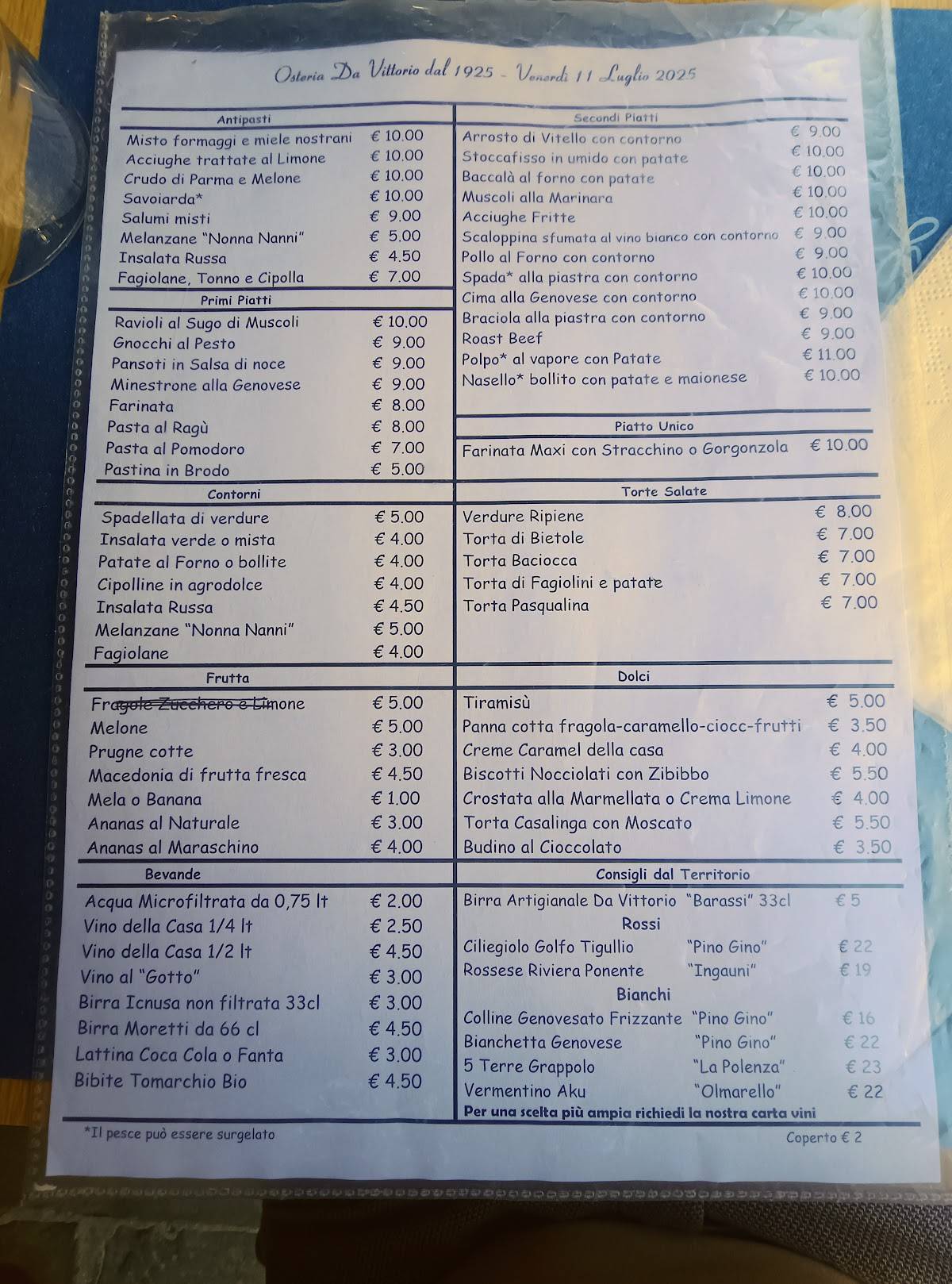 Menu di Da Vittorio 
