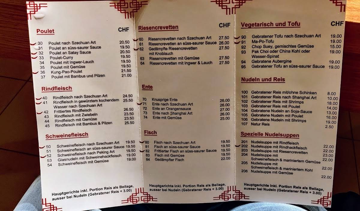 Menu di China Restaurant zum Gelben Schnabel 