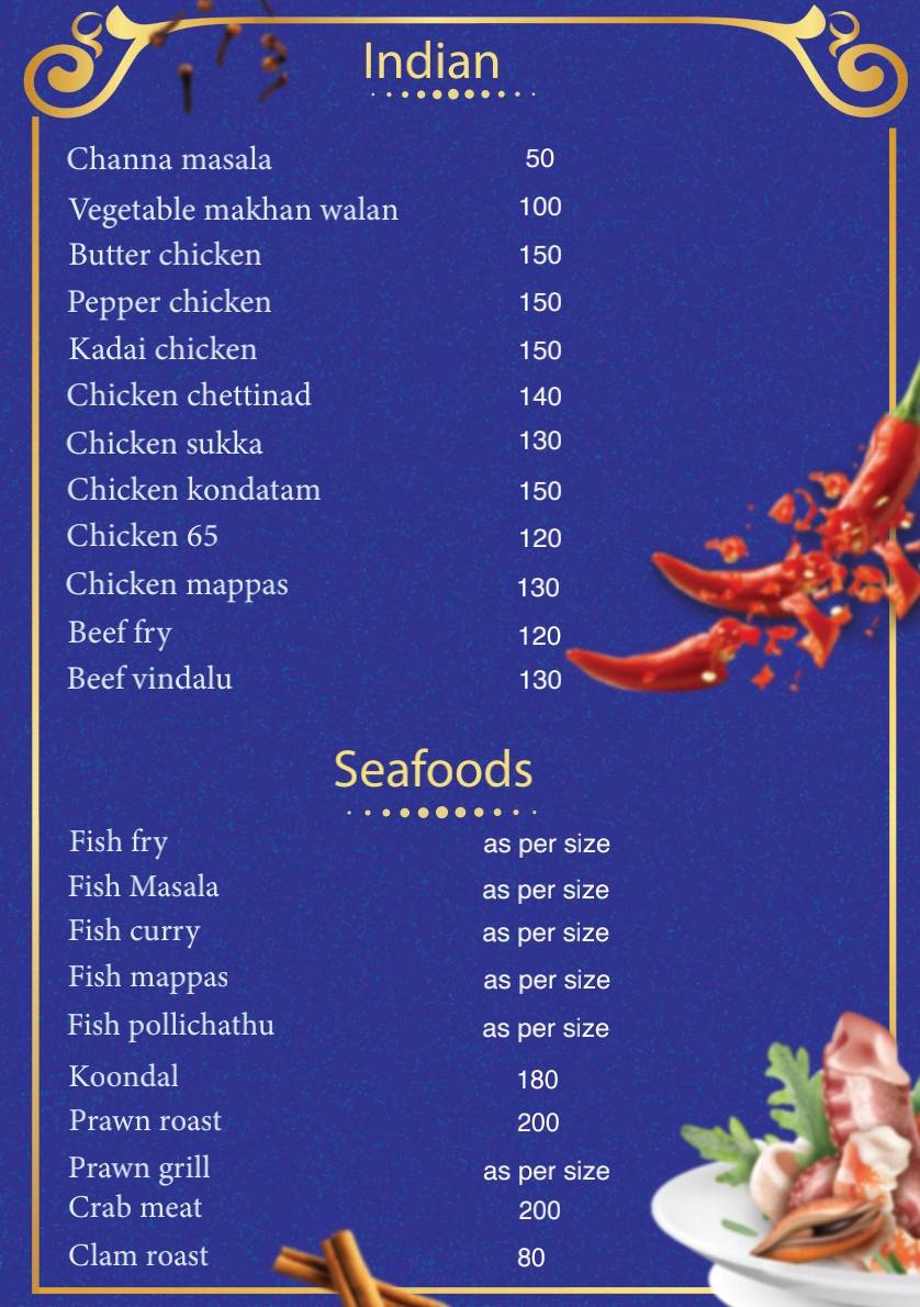 Chirava Sea Food Restaurant menu