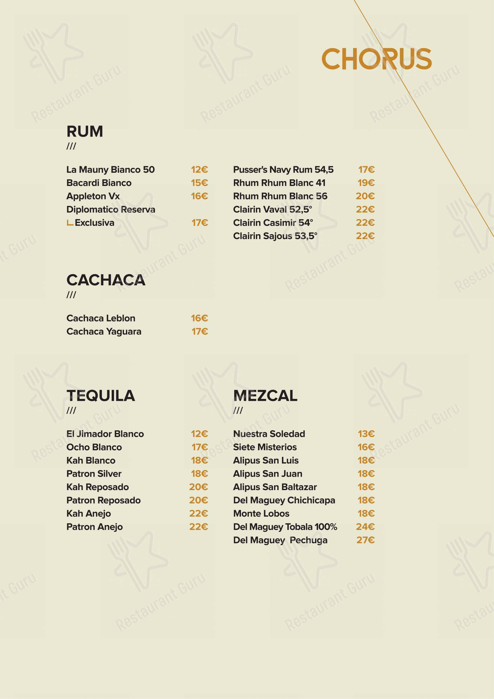 Menu di Chorus Café - Основное меню