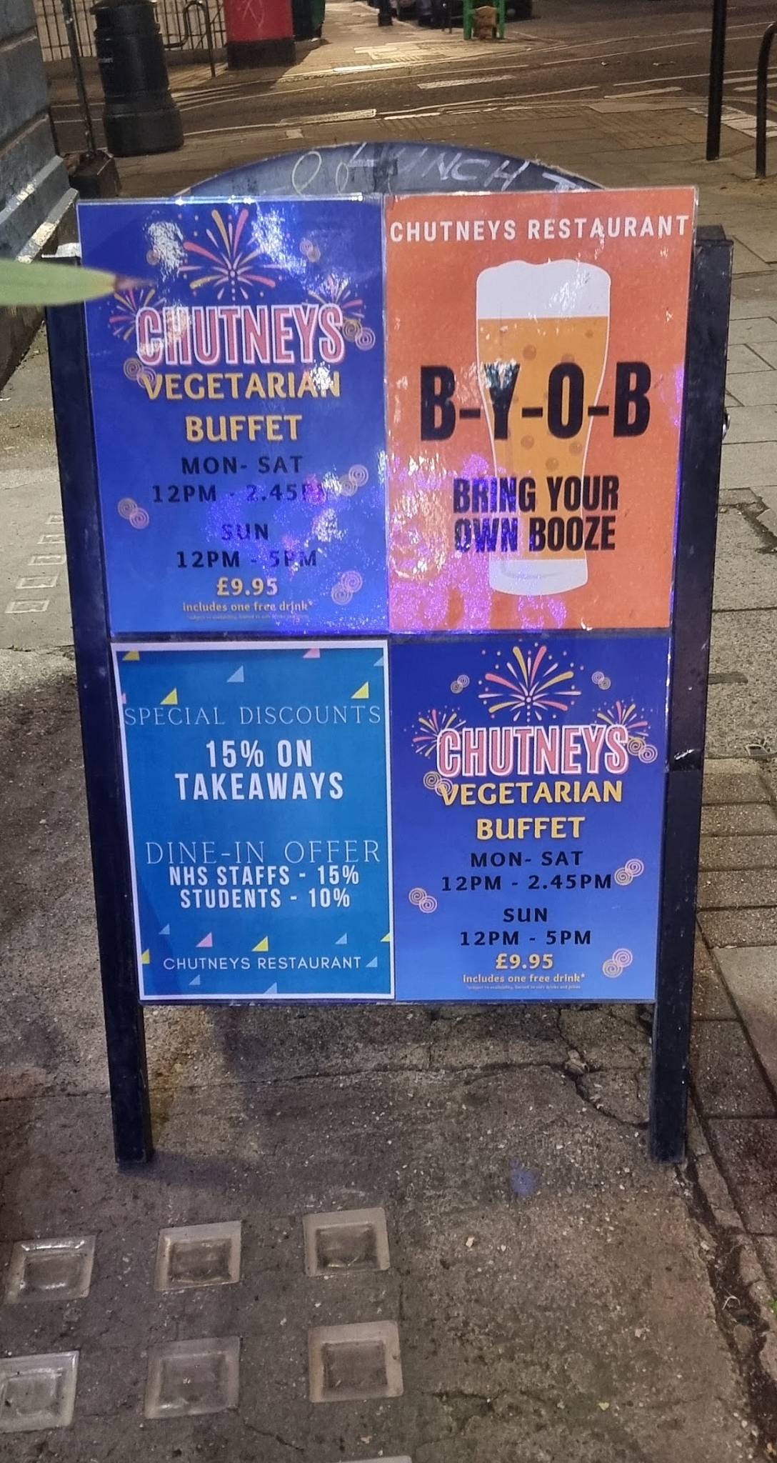Menu at Chutneys restaurant, London, 124 Drummond St