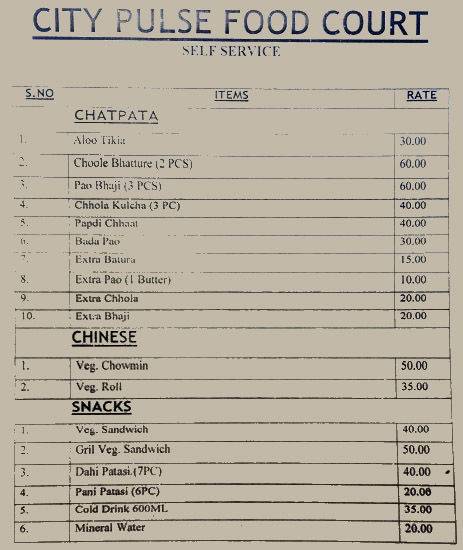 City Pulse Mall menu