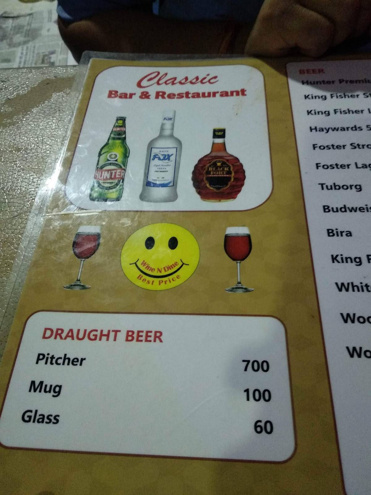 Classic Bar & Restaurant menu