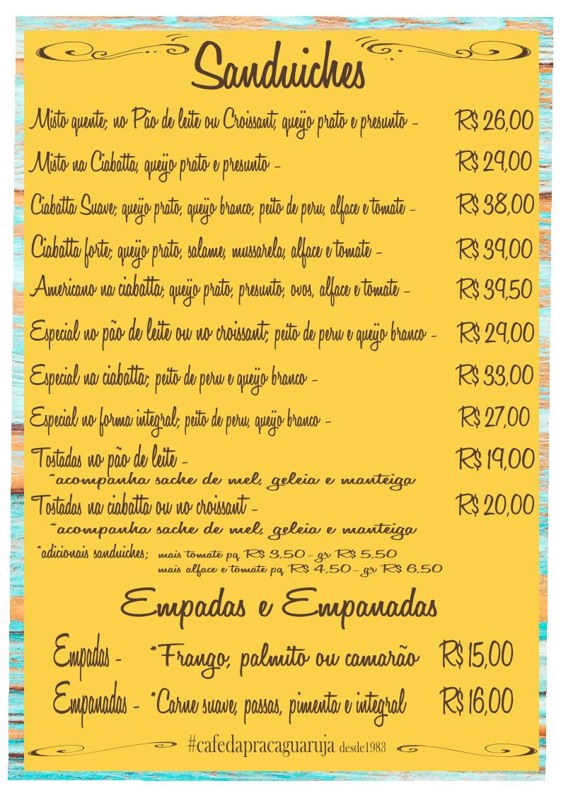 Café da Praça Guarujá cardápio