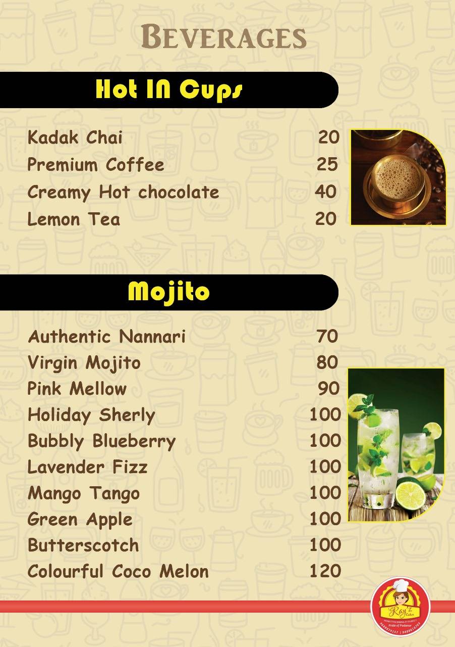 Rayz Cakes menu