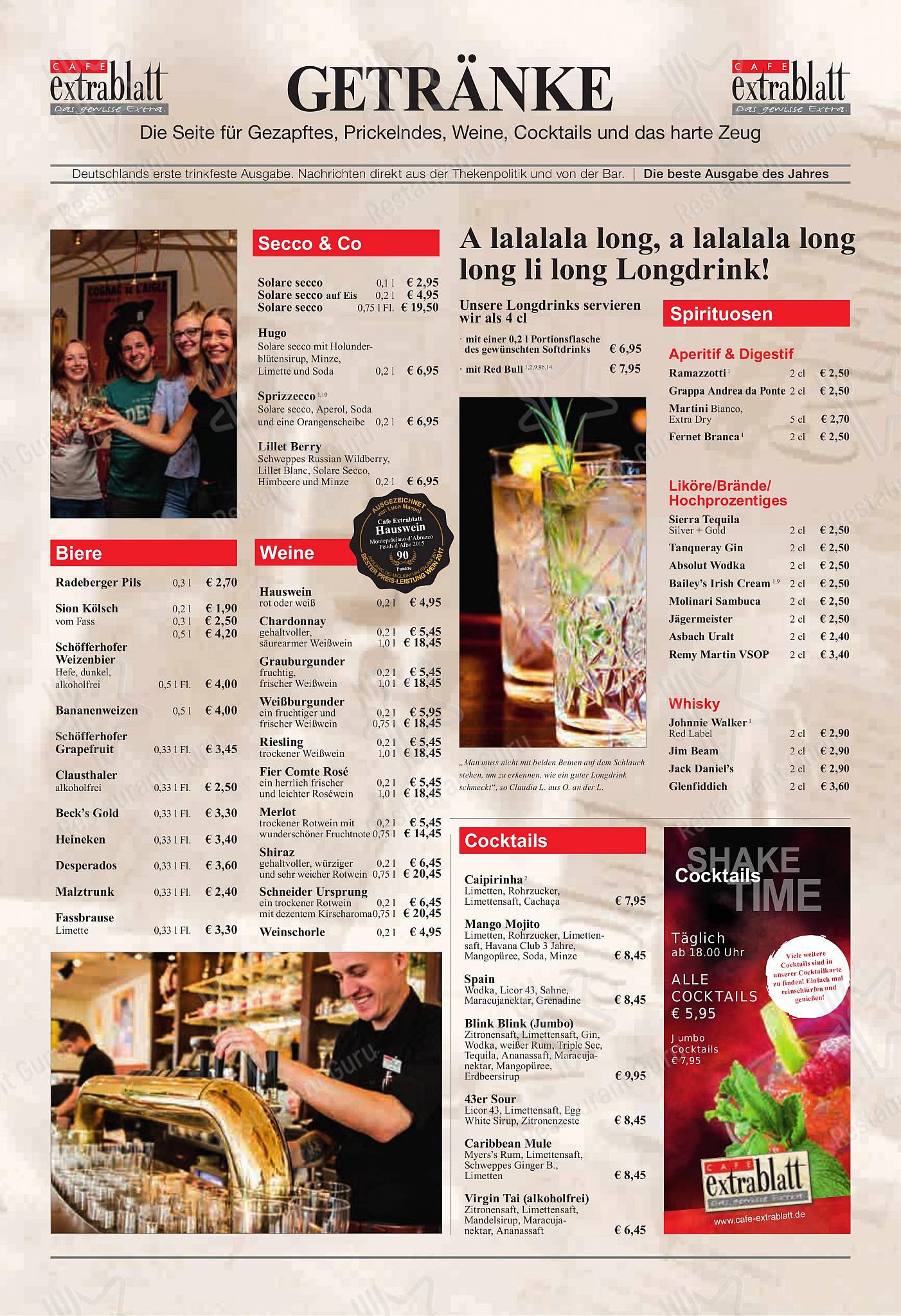Lunch Menu pour Cafe Extrablatt Köln Eigelstein pub et bar
