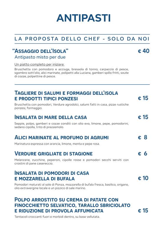 Menu di Come Ponza 
