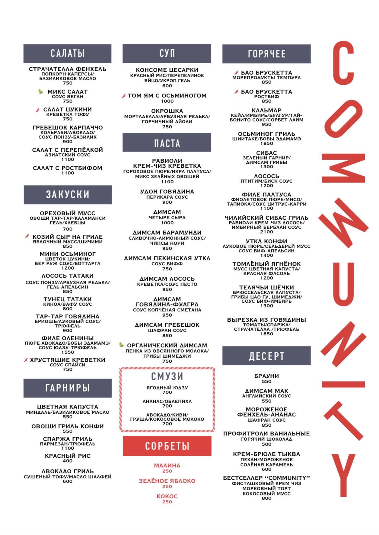 Menu de Community