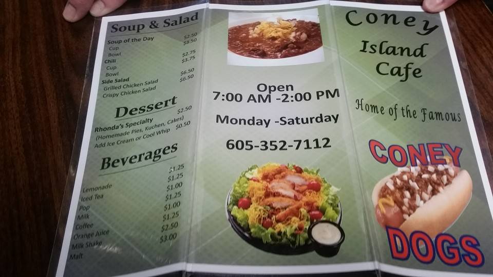 Menu at Coney Island Cafe, Huron