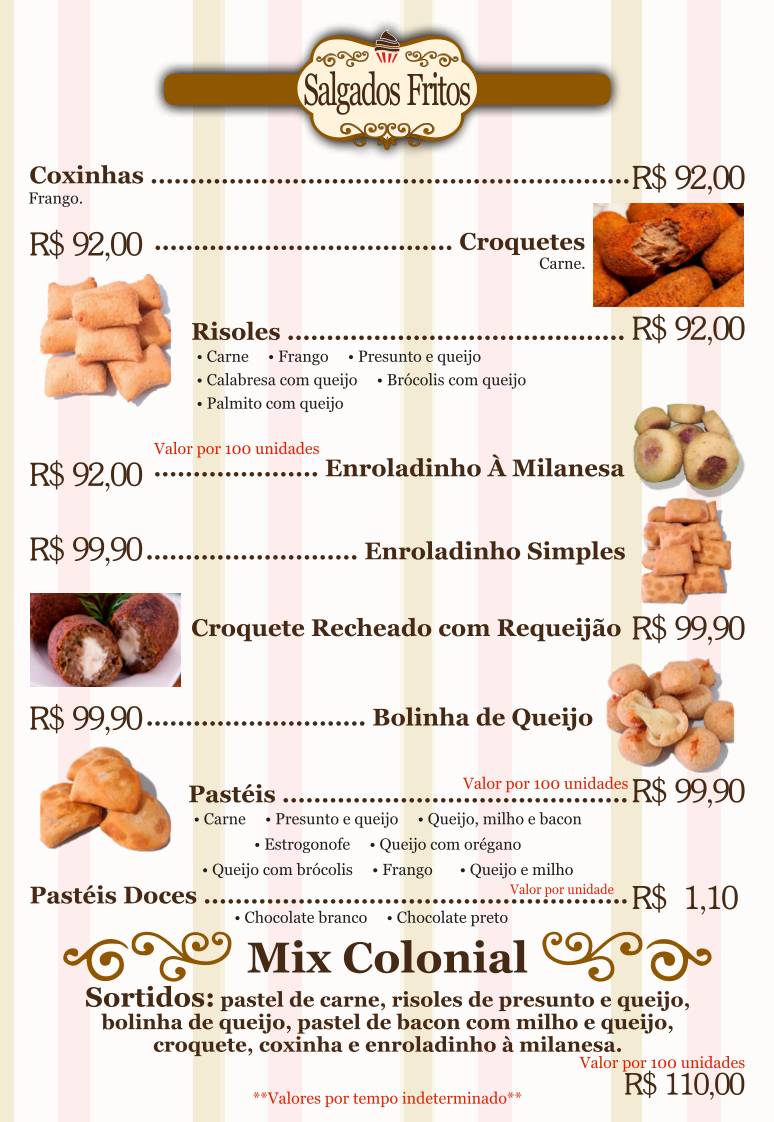 Confeitaria Colonial cardápio
