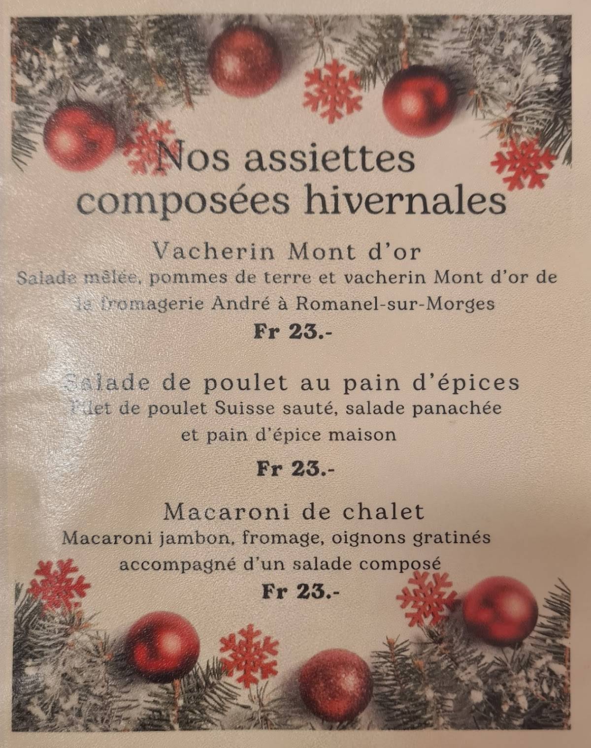 Menu de Confiserie Gérard Fornerod