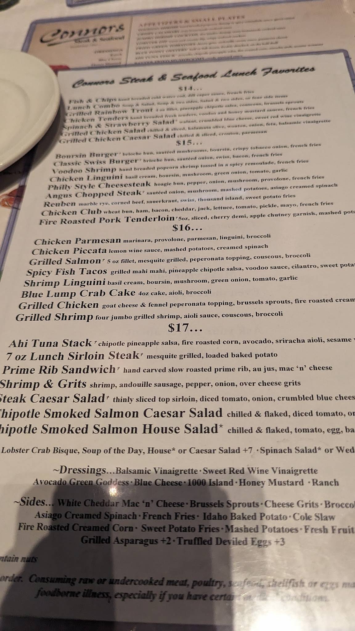 Menu at Connors Steak & Seafood pub & bar, Huntsville