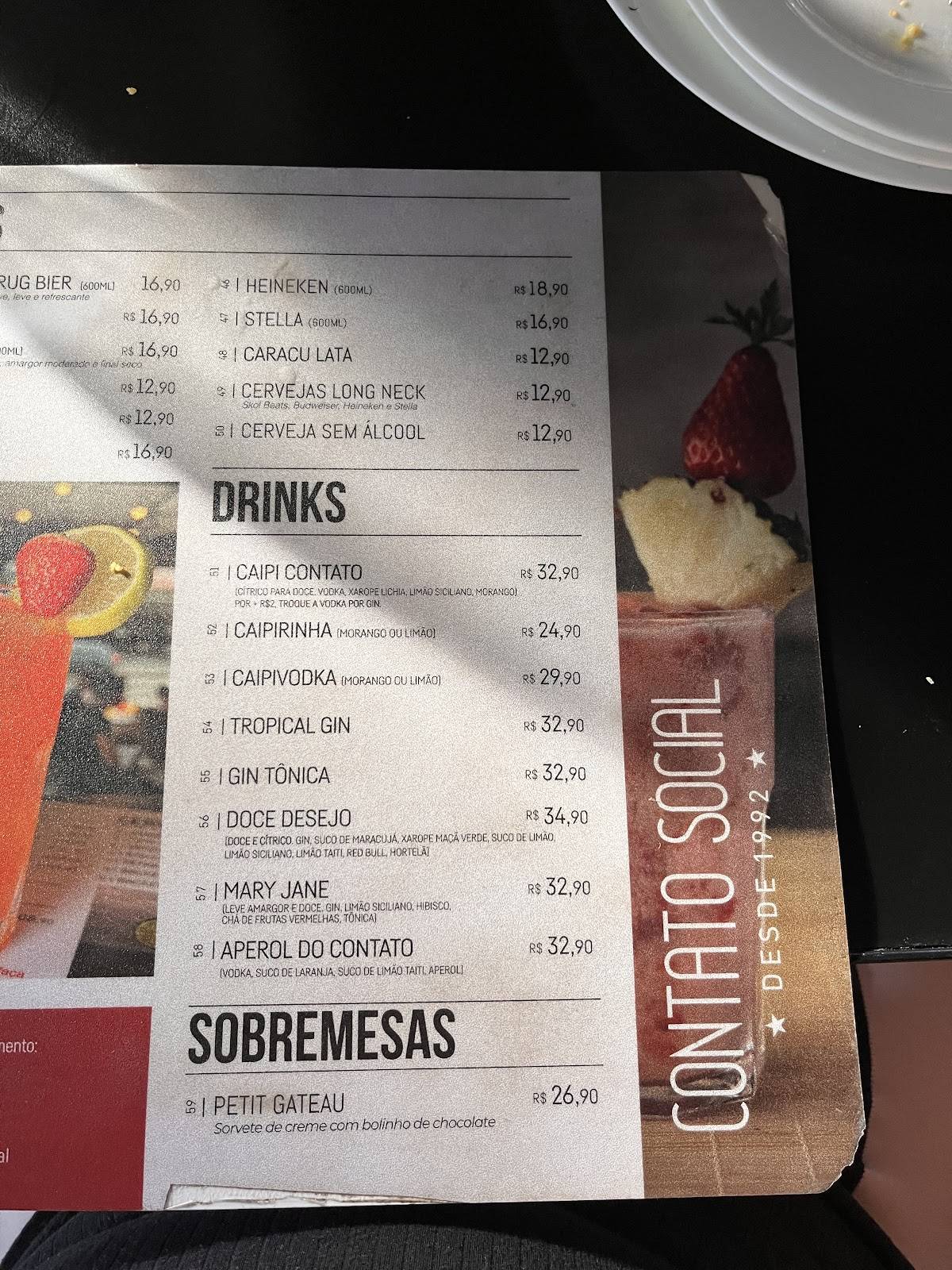 Contato Social Restaurante & Bar - Comida Mineira, Caldos, Drinks e Petiscos cardápio