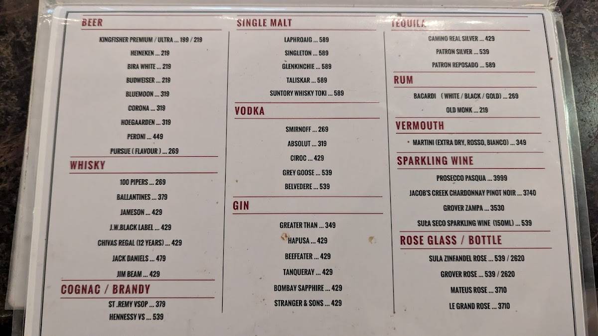 Coromandel Cafe menu